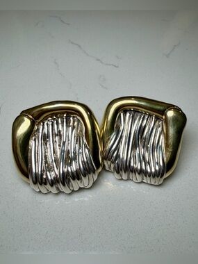 Vintage Bat-Ami Two-Tone Modernist Clip-On Earrings